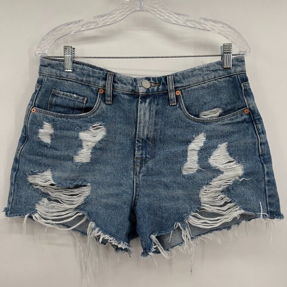 Blank NYC The Barrow Vintage High-Rise Distressed Denim Blue Shorts Women's 29 - Picture 1 of 7